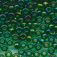 Rocailles moos-grün transparent rainbow, Inhalt 27 g,...